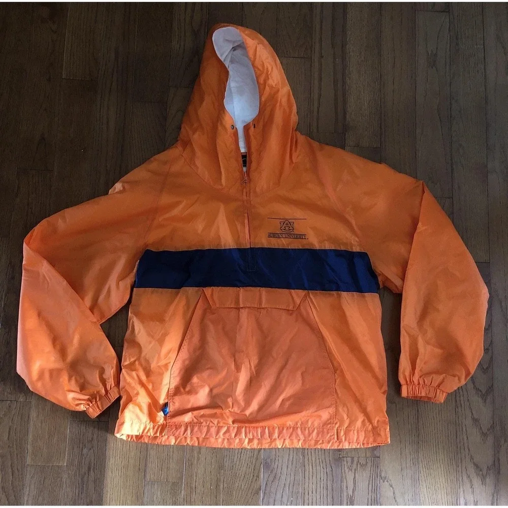 Vtg Auburn University Windbreaker Rain Jacket Orange Storm Duds Unisex Large